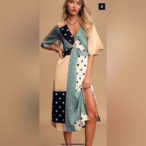 Lulus Mixing Things Up Black Multi Print Satin Midi Dress